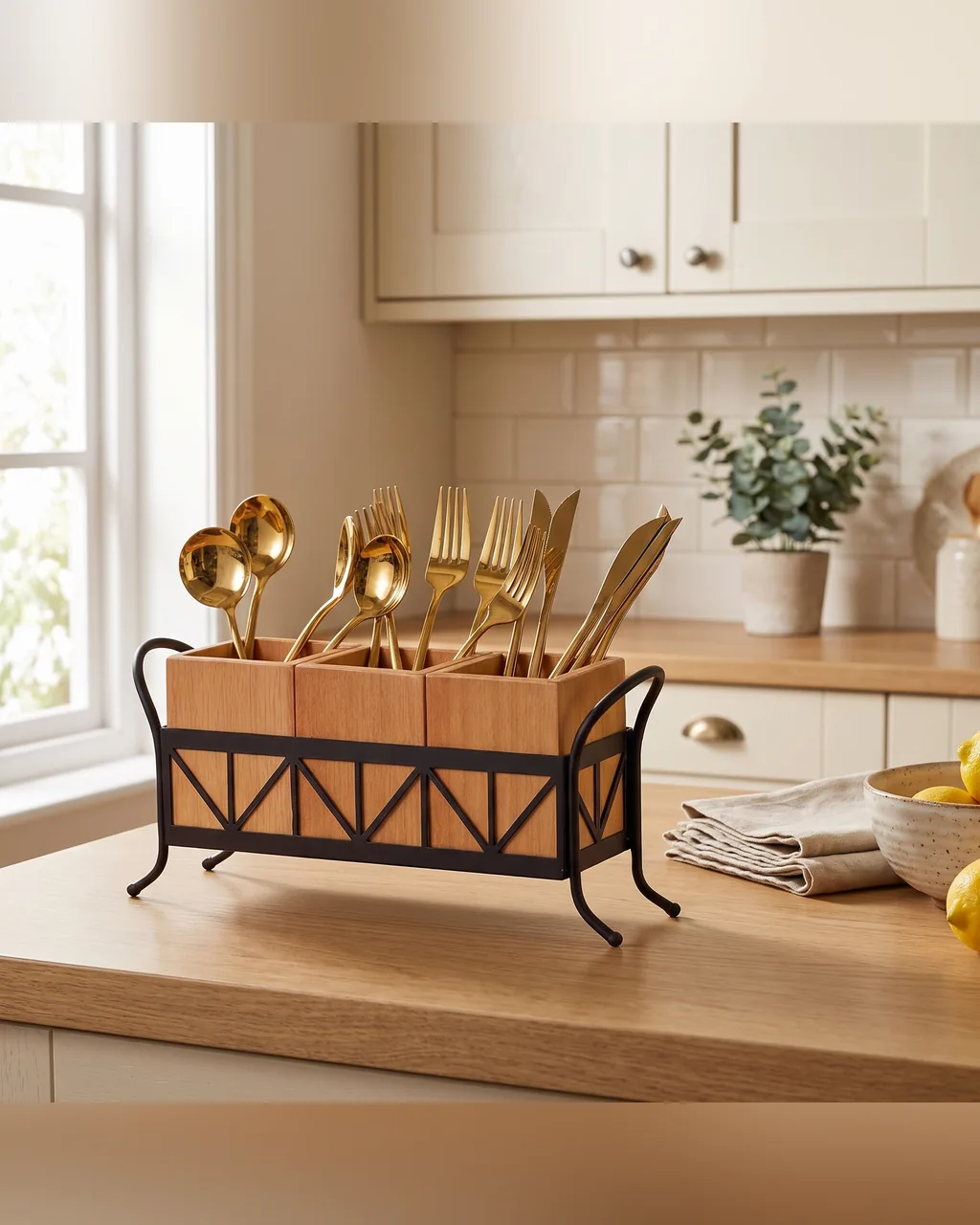 3-Compartment Bamboo Utensil Caddy, product image 1 of 8