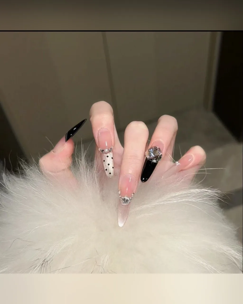 Black Tip & Polka Dot Stiletto Press-On Nails, product image 1 of 7
