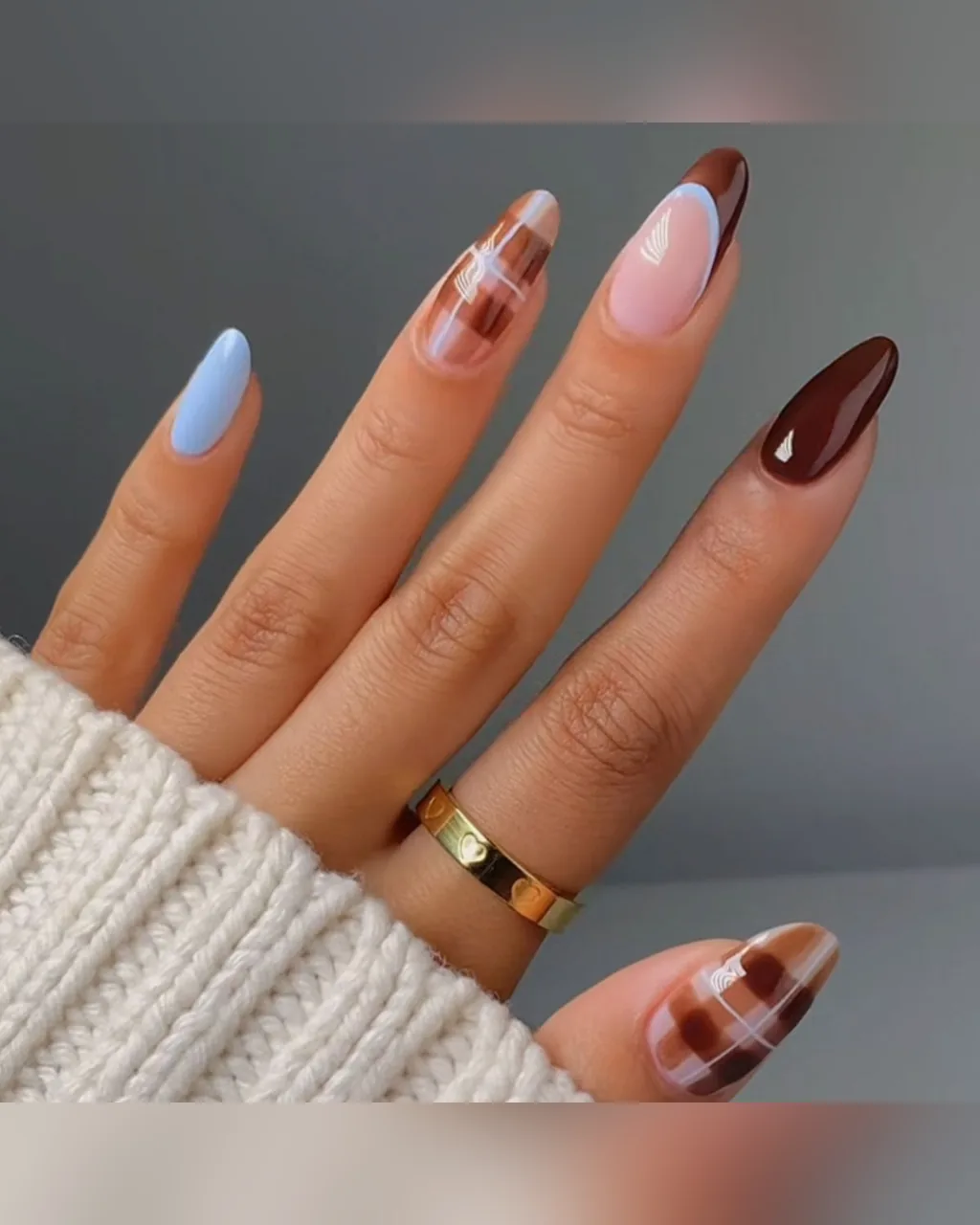 Brown Plaid Almond Press-On Nails, product image 1 of 5