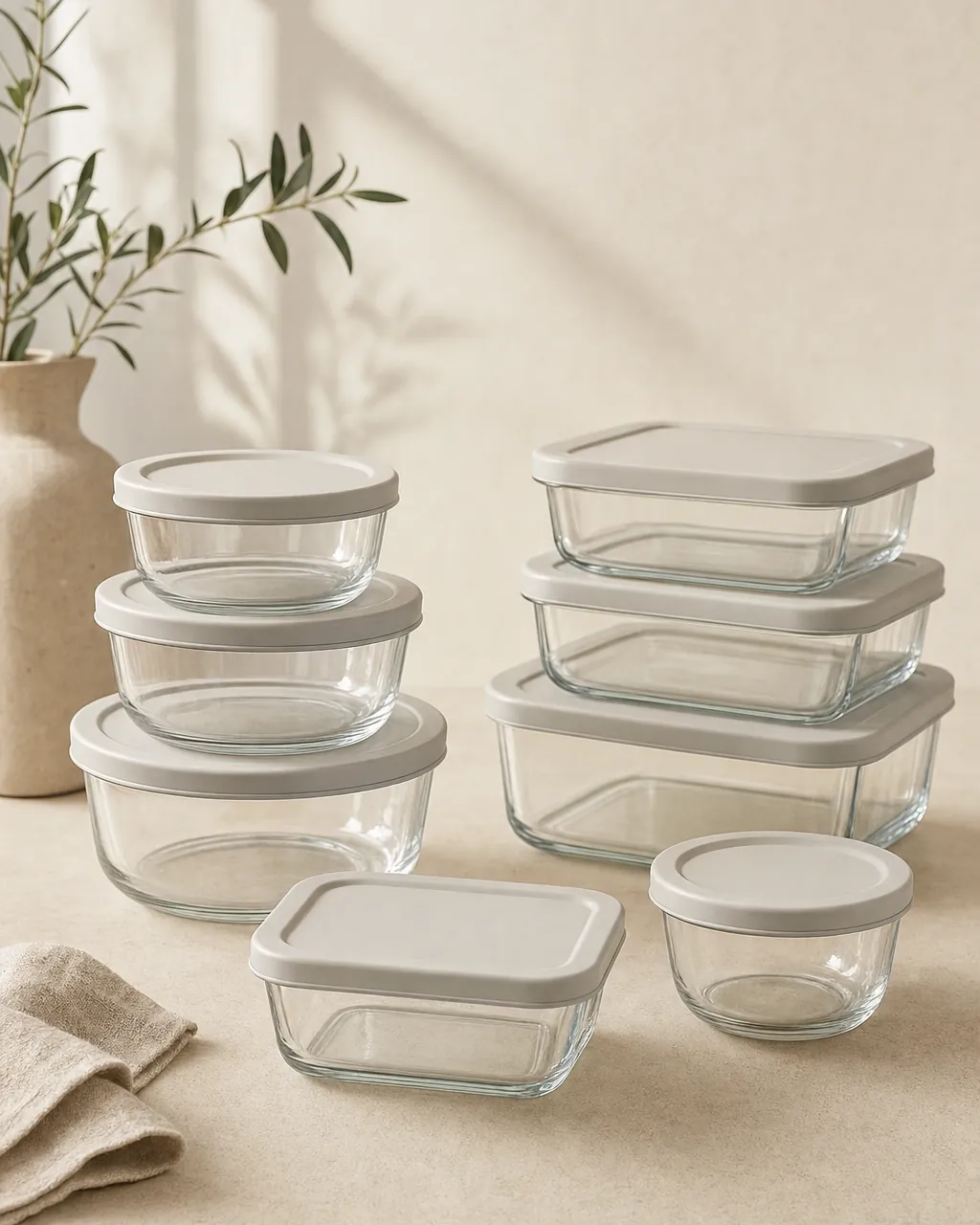 Crestmont Glass Food Storage Set, product concept image on a warm neutral background