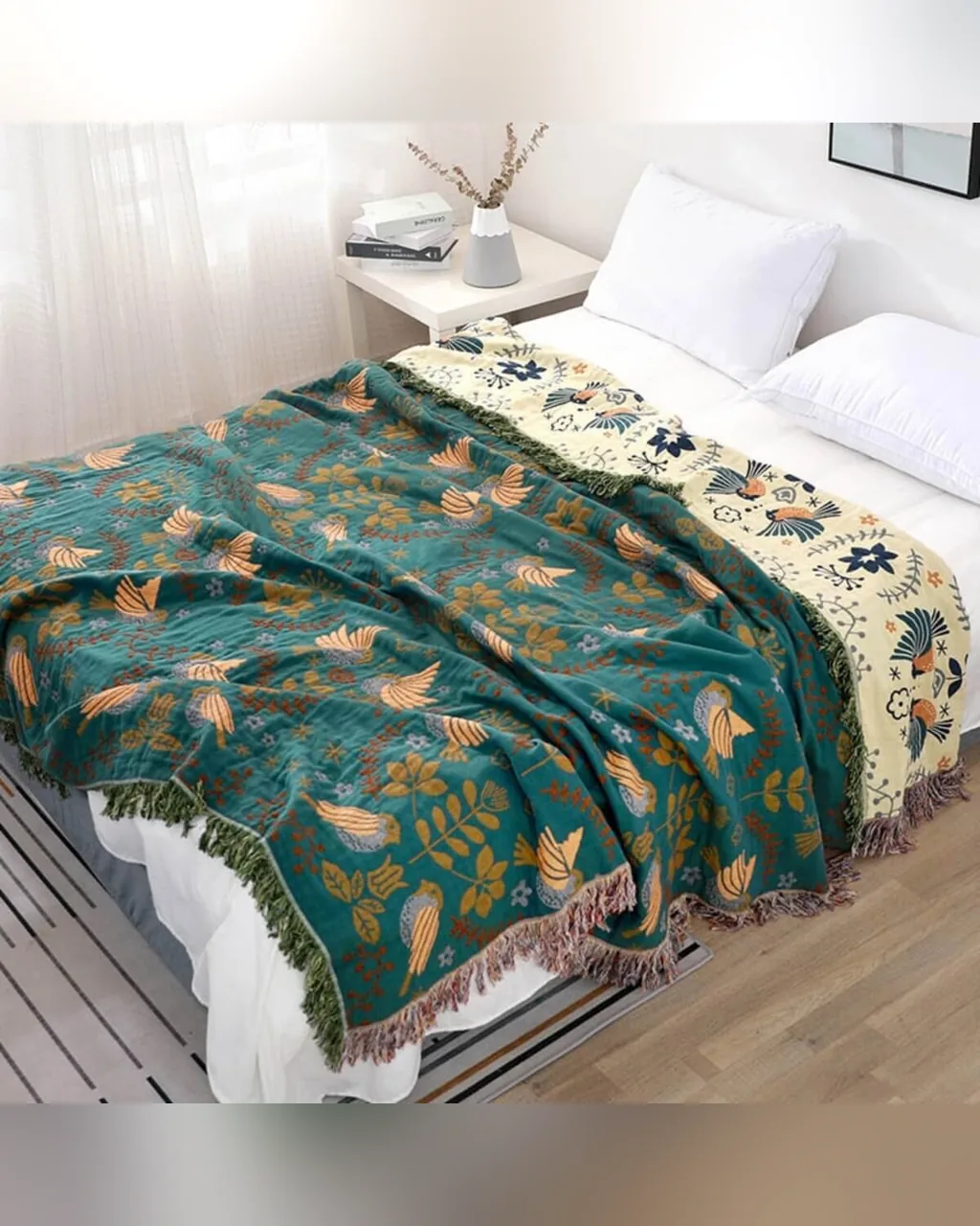 Reversible Scandinavian Bird Throw Blanket, product image 1 of 4