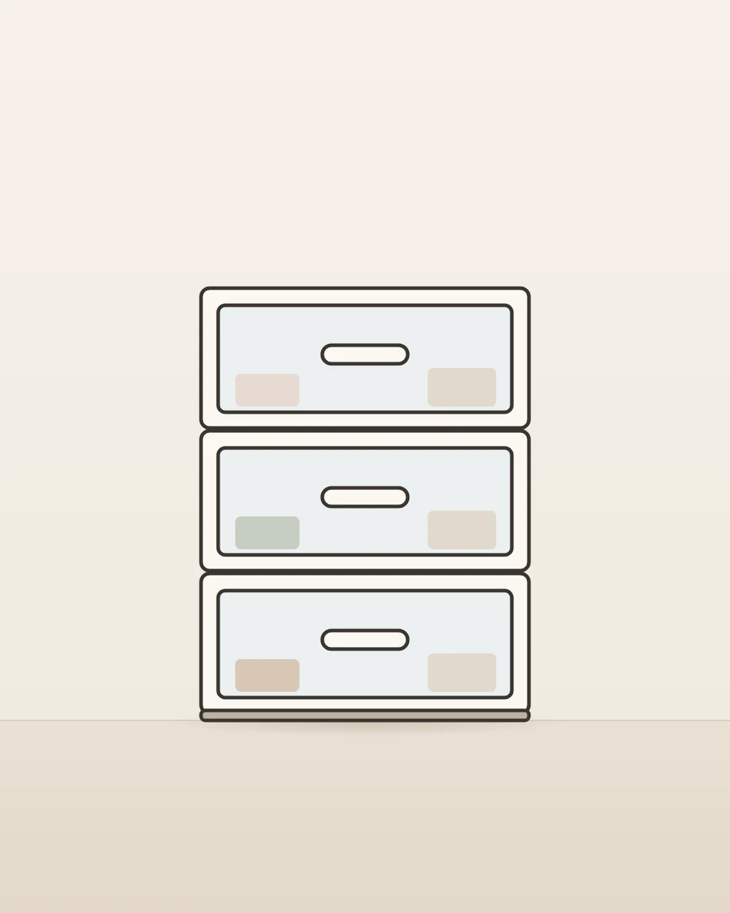 Crestmont Stackable Storage Drawers, concept illustration of three stacked pull-out drawers