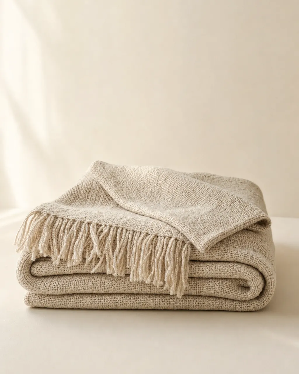 Crestmont Textured Throw Blanket, product concept image, folded on a warm neutral background