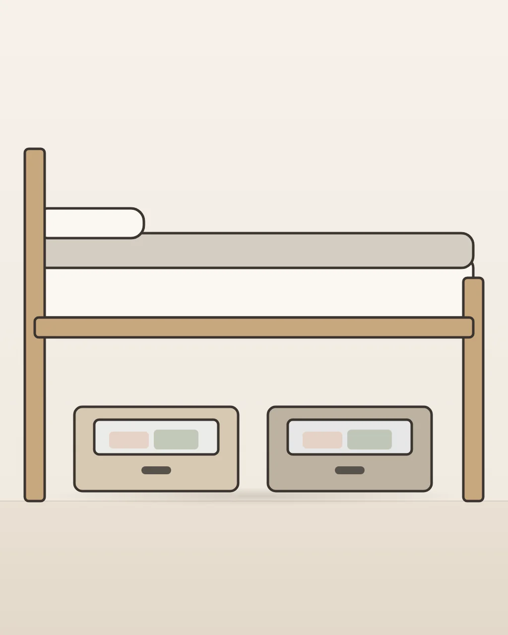 Crestmont Under-Bed Storage Containers, concept illustration of two low containers under a bed